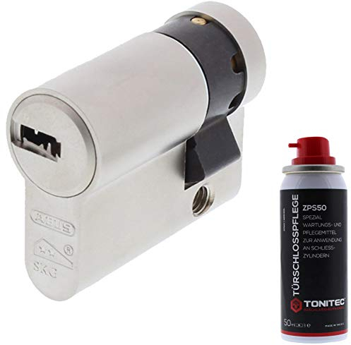ToniTec Set aus ABUS Zylinderschloss als Halbzylinder EC550 mit 3 Schlüssel Größe 10 45 mm + ToniTec Pflegespray