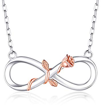 BlingGem Collier pour Femme Argent 925/1000 Or Rose Infini Rose Fantaisie Fleur Pendentif Collier Fille Mère Cadeau pour Femme