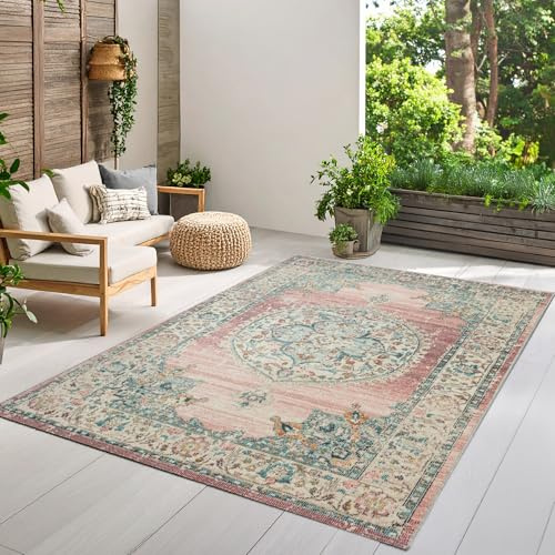the carpet Palma - Outdoor Teppich wetterfest – Balkon Teppich, Terrasse & Garten – UV-beständig, pflegeleicht, Indoor Outdoor Teppich, Rosa, 80 x 150 cm