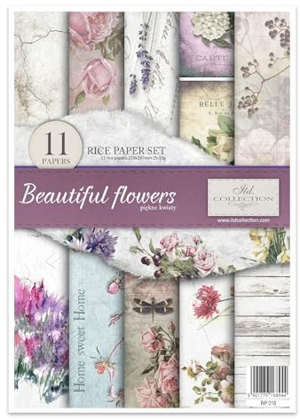 ITD Collection - Papel de arroz creativo A4 Decoupage Rice Paper Sheet 29,7 x 21 cm, técnica de servilletas, multicolor (RP018- Beautiful Flowers- HS code 48021000)
