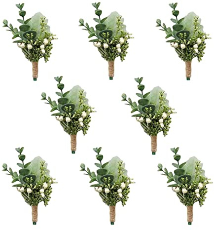 YOKOKE Green Boutonniere Men Wedding Eucalyptus Berry Plant Groom Boutonniere for Wedding Prom Ceremony Homecoming 8 Pcs