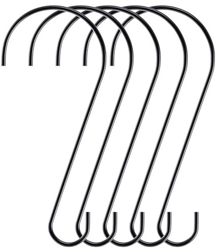 SunGrow S-Shaped Metal Tree Branch Hangers, Black Hook Stainless Steel Stakes for Bird Feeder & Baths, Plant Hanger, Outdoor Lights (5 Pcs - 6 Inches)