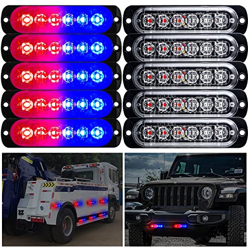 yifengshun 10pcs 6LED Rosso+Blu Warning Light Super luminoso Strobe Light Bar 18 Modalità Flash Per Auto Camion Pickup SUV Off Road Police Car 12-24V