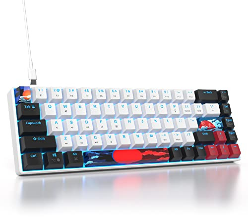 Ussixchare Clavier de jeu 60 % 68 touches Clavier mécanique rétroéclairé à DEL Clavier filaire compact avec interrupteur rouge pour Windows PS4/5 Xbox Gamer (noir et blanc)