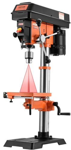 VEVOR 304,8 mm Tischbohrmaschine, 750 W, 440–2580 U/min Tischbohrmaschine mit variabler Geschwindigkeit, mit 0–45° neigbarem Arbeitstisch, LED-Arbeitsleuchte, Röntgenpositionierung, Tischbohrmaschine