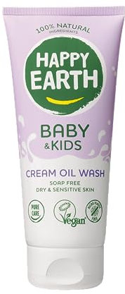 Happy Earth Gel Lavante all'Olio per Bambini - Gel Doccia per Bambini - Olio da Bagno - 100% Ingredienti Naturali & Vegani - Senza Sapone - 200 ML
