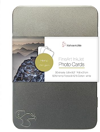 Hahnemühle Inkjet Fotokarten, Mini Foto-Postkarten, Hemp, matt, weiß, 30 Blatt, DIN A5