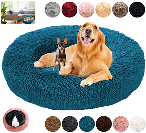 Hundebett Rund Hundesofa Beruhigende Flauschig Donut,Bequemes Wärme Hundekissen Katzenbett Waschbar,12 Farben Verfügbar mit Reißverschluss,Leicht zu Zerlegen