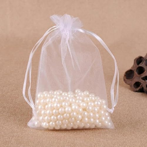 100 st/parti 11 x 16 cm organza dragbara väskor presentpåsar bröllop godis förpackning väskor festväska – 11 x 16 cm vit