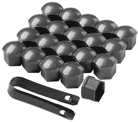QitinDasen 20 Pezzi 17 mm Auto Ruote Copridado, Tappo Dado Bullone Ruota, Tappo a Vite Mozzo Ruote Auto Universale, Coperchio Dado Pneumatico Esagonali con Strumento di Rimozione (Grigio)
