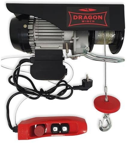 Dragon Winch Verricello elettrico 200kg 230V Argano motorizzato 450W con telecomando a cavo | Paranco Elettrico a fune con capacità di carico 100kg–200kg Altezza di sollevamento 12m