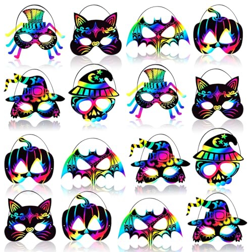Johiux Set di 90 maschere da grattare per Halloween, per bambini e adulti, per feste di Halloween, giochi per feste di Halloween, pipistrelli, streghe, zucche, gatti, ragni