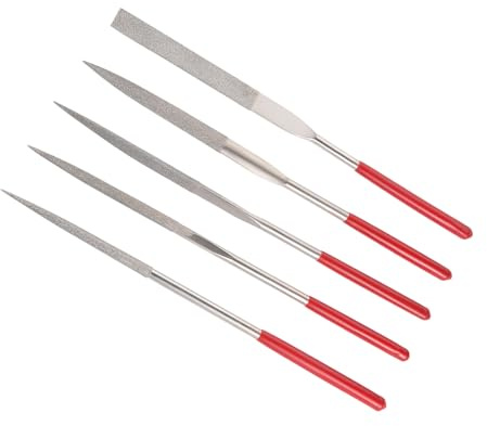 CoCud Ensemble de Limes à Aiguilles Revêtues de Diamant | Grain 150, Tige de 5 mm, Longueur de 180 mm | Outil d'Affûtage de Limes Diamantées - (pour Métal, Verre, Pierre), 5 Pièces