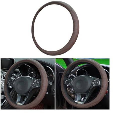 CGEAMDY Lenkradbezug Auto, Mikrofaser-Leder-Lenkradabdeckung, Sport Anti Rutsch Universal Lenkradbezug, Lenkrad Abdeckung Echtes Leder Breathable Anti Slip(Kaffee)