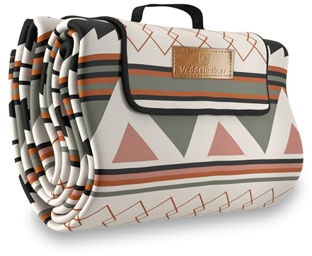 Veddelholzer 200 x 200 cm Boho Picknickdecke wasserdicht, sandfeste Stranddecke XXL isoliert & gepolstert Ideal für Outdoor, Camping, Strand, Park, Festival & Picknick Einfach faltbar & waschbar
