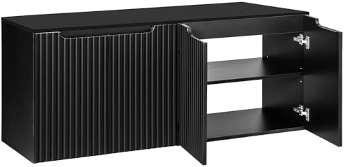 Lomadox Badezimmer Doppelwaschtisch-Unterschrank 160cm, in schwarz, gerillte Front, grifflos