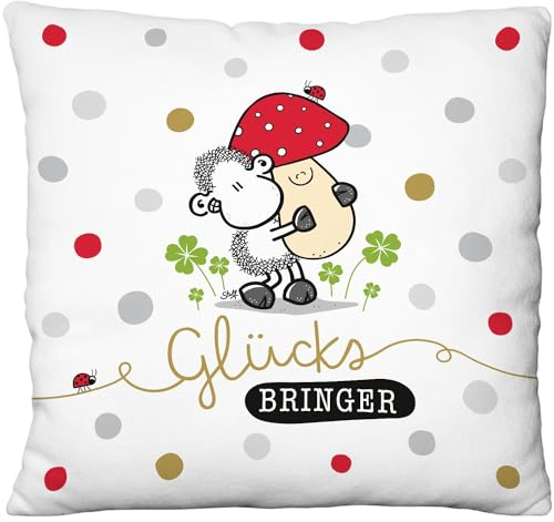 Sheepworld Plüschkissen mit Motiv Glücksbringer | Zierkissen, 25 cm x 25 cm, 100% Polyester | Geschenk, Silvster, Weihnachten, Dekoartikel | 70101