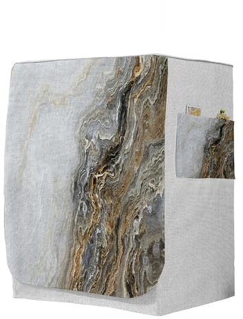 Odot Washer Dustproof Cover Front Load, Washing Machine Dryer Protector Sunscreen Splash Proof Tumble Dryer Case Protective Cover for Most Front Loadi (brown white marble,M-capacity 8-10kg)