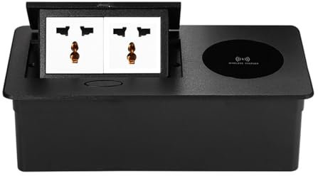 Pop-up/inbäddat skrivbordsuttag, stöder trådlös laddning, metallpanel, lämplig för kontorsbord/konferensbord,Black