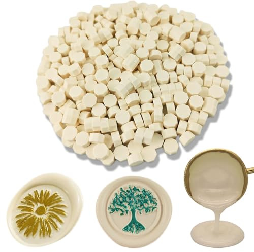 Wachs Siegel Perlen, Ioggtser 560 PCS Achteck Siegelwachsperlen für Wachssiegelstempel, Siegelperlen zur Herstellung von Wachssiegeln für Hochzeits- und Partyeinladungen (Milk White)
