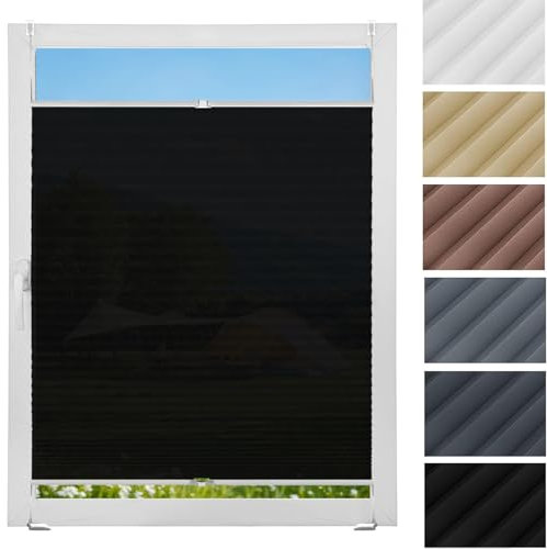 Plisseerollo Fensterrollo Faltrollo Jalousie 96 x 195 cm, Sonnenschutz Easyfix Lichtdurchlässig, Plissee Ohne Bohren Klemmfix Plissee, Plisseerollo Sichtschutz, für Fenster & Tür, Schwarz