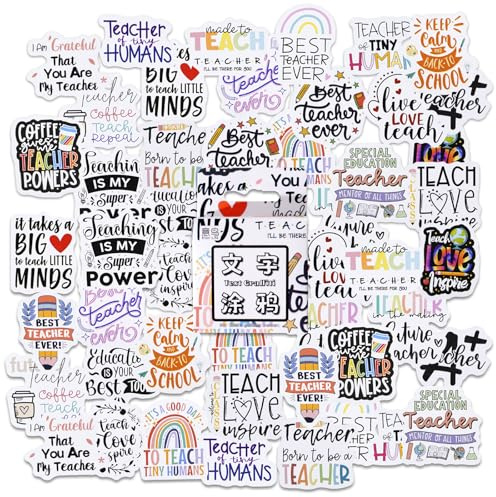46 Stücke Lehrer Text Graffiti Aufkleber, kleine Größe Scrapbook Dekoration Set für Reisekoffer, Laptop, Kalender, Notizbücher, Journal