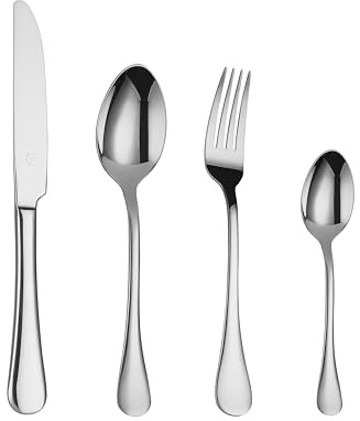 Mr.Spoon Serie Liso Juego de 24 piezas cubiertos para 6 personas,acero inoxidable, con cuchillo,tenedor, cuchara,18/0, apto para lavavajillas,Para Casa, Hotel,Restaurante (CON CUCHILLO MESA)