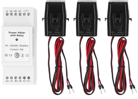 Contatore di Energia Domestica Trifase con Trasformatore di Corrente a 3 Pinze, Monitoraggio in Tempo Reale per o APP SMART LIFE, Funziona con Controllo Vocale