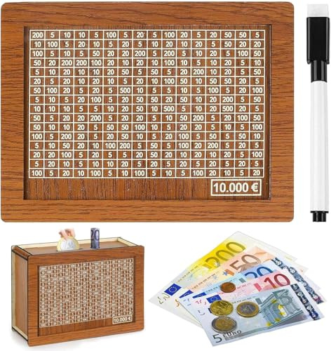 10000 Euro Hucha de Madera,Hucha con Contador,Reutilizable,Bancos de Moneda con Meta de Ahorro,Ayudan a los Hábitos de Ahorro