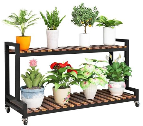 Pflanzenständer aus Metall, 2 Etagen, Blumenständer, Regal für Zuhause, Garten, Outdoor, gestufte Pflanzgefäß, Leiterregal (schwarz, 100 cm)