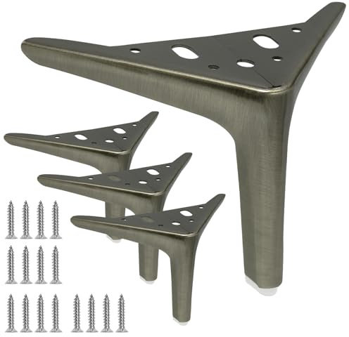 Kyuionty 4.7 inch/12cm Metal Furniture Legs Set of 4, Antique Brass DIY Replacement for Sofa Legs, Small Dresser Legs, Short Cabinet Legs, Ottoman Legs, Night Stand Legs