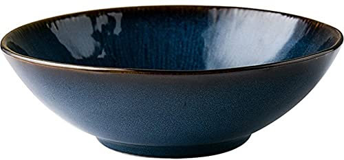 KWMAEEUID Cuencos para Pasta Ensalada de Frutas Grande Sopa Tazón de Fideos Ramen Cereal Mezclador Tazón para Servir Vajilla de cerámica Creativa Apto para microondas 8 Pulgadas Ensaladeras Azules