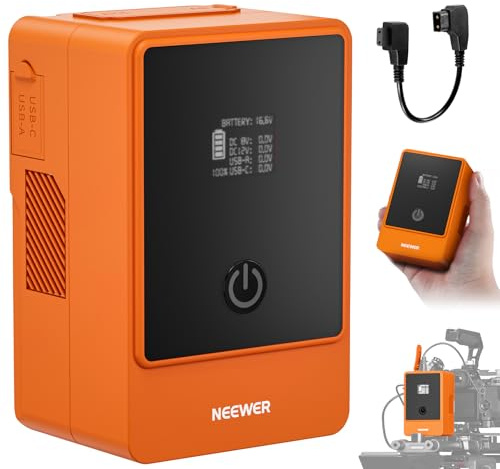 Neewer Mini V Mount Battery 6800mAh 99Wh 14.5V, V Lock Battery with 65W PD Type C/D Tap/BP/USB A/Dual DC Port/OLED Display for Video Camera Camcorder Compatible with SmallRig BMPCC 4k 6k,PS099E Orange