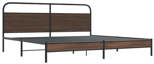 vidaXL Sängram utan madrass metall brun ek 200x200 cm, sovrumsmöbler, dubbelsäng, sängbotten, säng, dubbelsängram, sovrumsmöbler