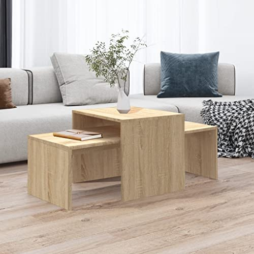 Myheimly Couchtisch-Set Beistelltisch Satztisch Sofatisch Kaffeetisch Wohnzimmertisch Teetisch Telefontisch Sonoma-Eiche 100x48x40 cm Holzwerkstoff