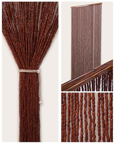Erfolkerz 90 Strands Beaded Curtain for Doorways -35.5x79- Handmade Natural Beaded Curtains，Boho Doorway Wood and Bamboo Bead Curtain-As Insect Screen/Room Divider-Brown