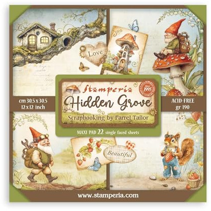 Stamperia - Scrapbook Paper Pad for Scrapbooking, Albums, Card Making, Bullet Journalling and More, Acid Free, Single Face, Perfect for Hobbies, Crafts, and Gifting (Hidden Grove) (30.5 x 30.5cm)