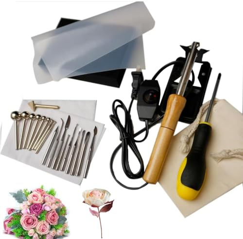 Set per la creazione di Fiori in Tessuto, Set di 17 Strumenti per la creazione di Fiori Finti, Saldatore Elettrico per Fiori Artificiali a Forma di Trifoglio con Ferro e Ottone, Kit per la creazione