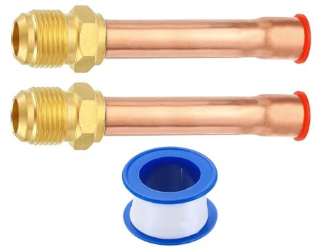 sourcing map 2 raccordi per tubi in ottone, 1/2 SAE filettatura maschio x 1/2 OD Flare connettore con tubo di rame per sistema HVAC condizionatore d'aria refrigerazione