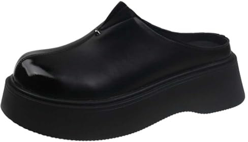 LYMLYB Mules de Plataforma de Piel para Mujer, Sandalias Cerradas sin Cordones, Zuecos, Antideslizantes, Suela Gruesa, Zapatillas Impermeables,Negro,38 EU