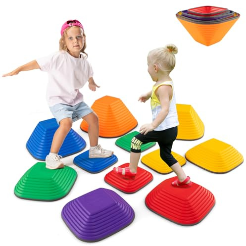 COSTWAY Balanciersteine für Kinder, Stapelsteine rutschfest, Flusssteine für Indoor & Outdoor, Stepping Stones bis 80 kg Belastbar, Trittsteine, Sensorisches Spielzeug ab 3 Jahren