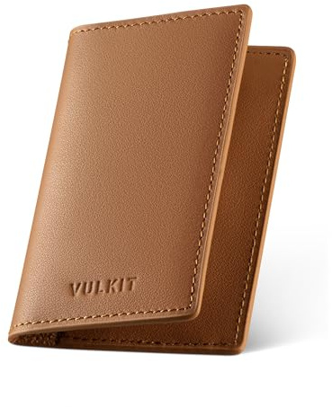VULKIT Visitkortshållare i Äkta Läder, Vikbar Ultratunn Kreditkortshållare för Män eller Damer, Rymmer Upp till 20 Visitkort