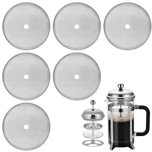 SYEYCW 6 Pcs Replacement Cafetiere Filter Mesh Screens, 4 Inch Reusable Stainless Steel French Press Filter, Replacement Stainless Steel Mesh Screen, for 8 Cup / 34 Oz / 1000 ML Coffee Tea Makers