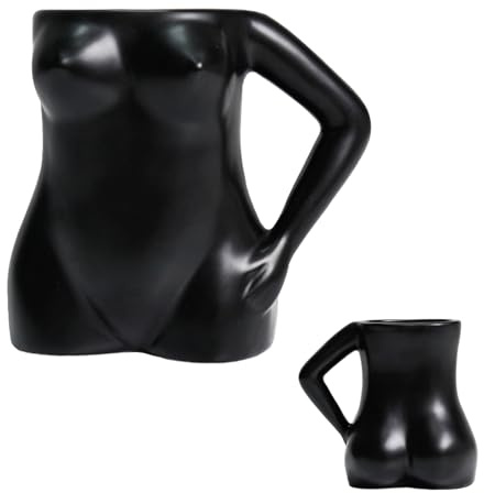 Keramik-Kaffeetasse mit Griff - Künstlerische Tasse, Einzigartiger Espressobecher mit Body-Art Design, Lustige Design-Tasse für Kaffee oder Tee,Porzellantasse als Dekoration oder Geschenk (A, Schwarz)
