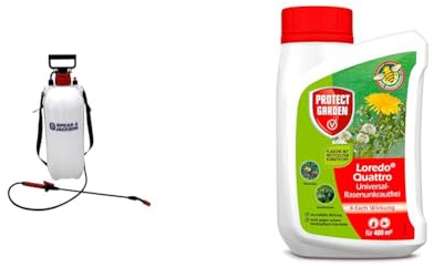 Spear & Jackson Drucksprüher, 8 l+Protect Garden Universal-Rasenunkrautfrei Loredo Quattro Rasen-Unkrautvernichter gegen hartnäckige Unkräuter mit 4-Fach Wirkung, 400 ml