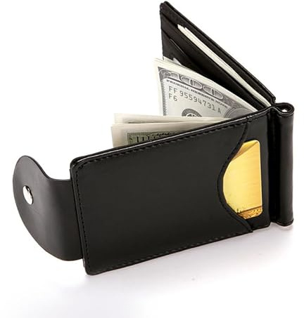 VALICLUD Cartera Hombre Multifuncional Antirrobo RFID Pequeña y Práctica con Clip para Billetes Monedero y Tarjetero Creativo Cuero Negro