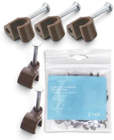 BACKCARE ® UKCABLE TIES Round Cable Clips Brown Fixing Cables Nail Clip Clamps 5-7mm Flexible Pack of 100
