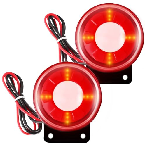 Set med 2 ljudlarm, 12 V elektroniskt ljuslarm för hem, 120 dB aktivt piezo-larm, säkerhetslarmsystem med blinkande ljus och siren garage handel (26 cm kabel)