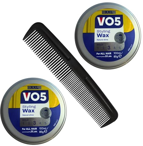 VO5 Styling Wax XXL 2 x 100ml Tubs with Styling Comb – Natural Shine Hair Wax for Men – Reworkable Hold, Non-Greasy, Easy Wash Out, Hair Product for Short Hair & All Hair Types - Bundle by Kevagh