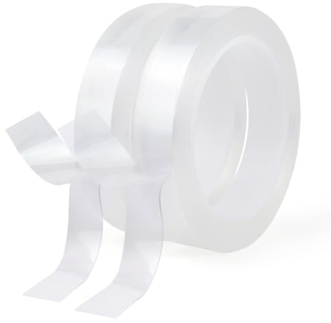 BOMEI PACK 2 Rollen 2cm*7m Doppelseitiges Nano-Klebeband, Wiederverwendbar mit starker Haftkraft - für vielseitige Anwendungen (1mm stark)